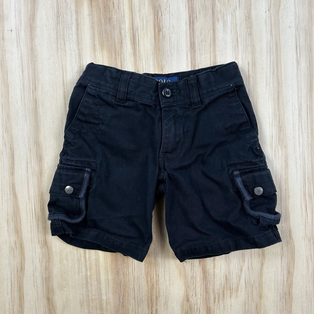 Polo Ralph Lauren Kids 2T Black Cargo Shorts Y2K Style Utility Casual